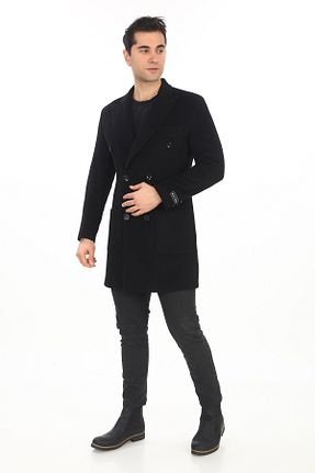 پالتو مشکی مردانه پشمی ŞAN GİYİM - کد 209836981