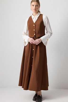 ست بالاتنه و پائین تنه حجاب قهوه ای زنانه نیمه فیت Touche Prive - کد 898836405