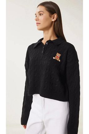 پلیور مشکی زنانه چاپی OLA MODA - کد 898857388