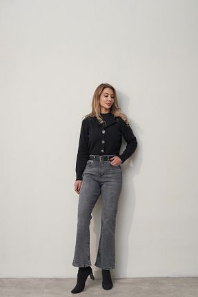 شلوار جین طوسی زنانه پاچه پهن Rabia Çelik - کد 896027754