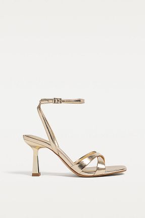 صندل طلائی زنانه پاشنه نازک Stradivarius - کد 898917352