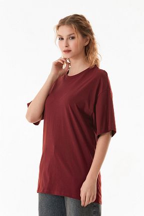 تیشرت زرشکی زنانه اورسایز Fullamoda - کد 898950128
