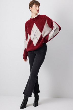 پلیور حجاب زرشکی زنانه اورسایز Touche Prive - کد 889179940