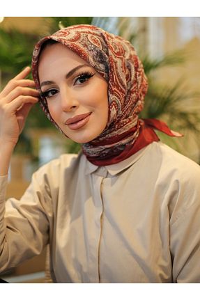 روسری قرمز پنبه پلی استر efdal şal eşarp - کد 899046289