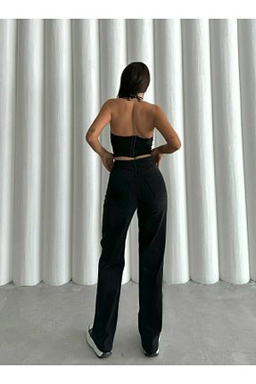 شلوار جین مشکی زنانه پاچه گشاد LİMABEL - کد 899049557