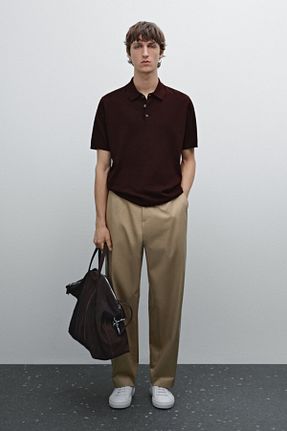 پولوشرت زرشکی مردانه پنبه ای Massimo Dutti - کد 899097234