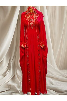 لباس مجلسی سایز بزرگ قرمز زنانه یقه دوچرخه Abiyell - کد 899923927