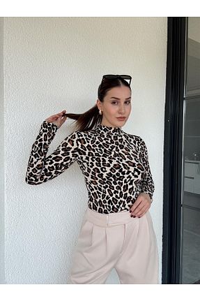 بلوز قهوه ای زنانه پلنگی TubaEKEN - کد 899123237