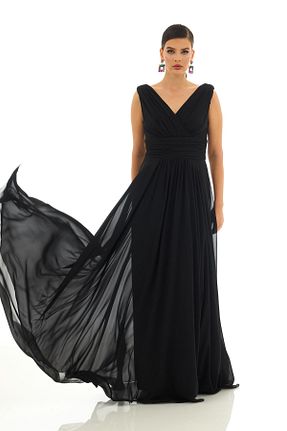 لباس مجلسی سایز بزرگ مشکی زنانه یقه هفت Pierre Cardin - کد 3337064