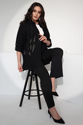 پیراهن سایز بزرگ مشکی زنانه سایز بزرگ SERTUĞ - کد 899144969