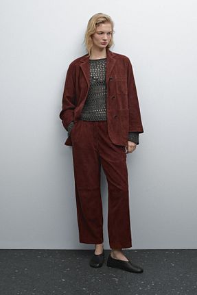 شلوار قرمز زنانه چرم خالص Massimo Dutti - کد 904461438