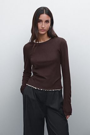 تیشرت قهوه ای زنانه یقه دوچرخه Massimo Dutti - کد 888659516
