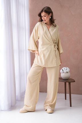 ست بالاتنه و پائین تنه بژ زنانه بافتنی minaaise - کد 899187628