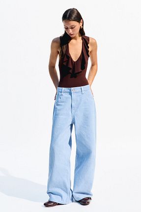 بادی قهوه ای زنانه یقه دگاژه Bershka - کد 899192831