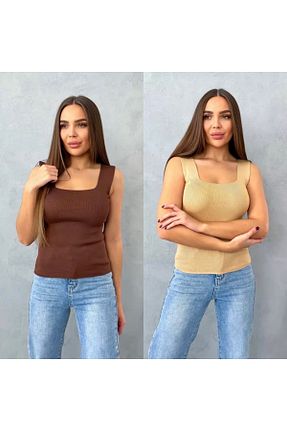 بلوز قهوه ای زنانه ساده Bisou - کد 899210012
