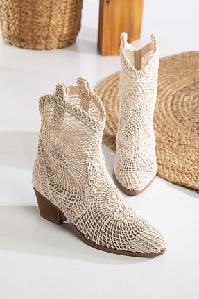 بوت / نیم بوت بژ زنانه چرم مصنوعی Mc vay Shoes - کد 899251619
