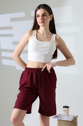 شلوارک و برمودا زرشکی زنانه فاق بلند LITTLEMOON - کد 899305952