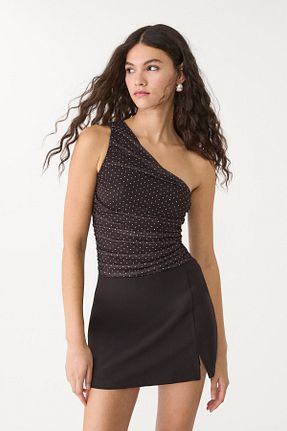 بادی مشکی زنانه یقه نامتقارن Stradivarius - کد 899305916