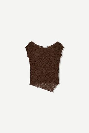 تیشرت قهوه ای زنانه یقه دگاژه Bershka - کد 899327640