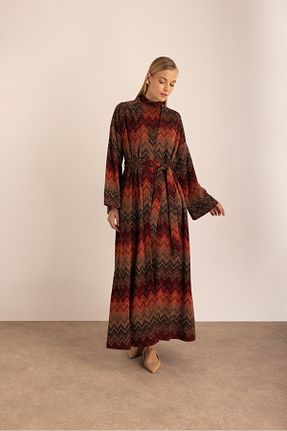 کافتان و کیمونو حجاب قهوه ای بافت Aker - کد 899343704