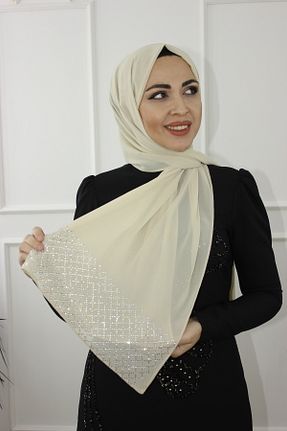 روسری بژ شیفون Modabanuda - کد 899353951