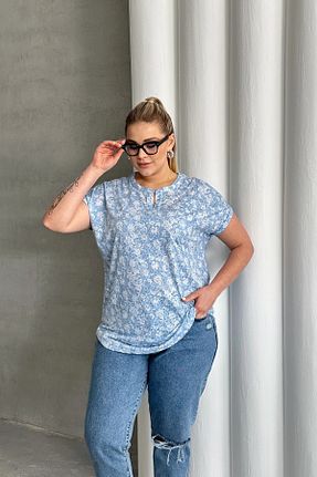 بلوز سایز بزرگ آبی زنانه سایز بزرگ Stil Diva - کد 902561237