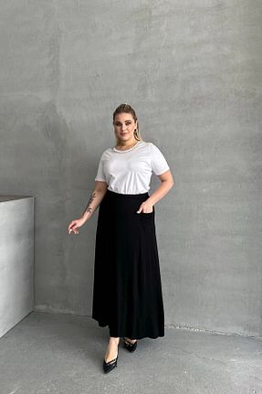 دامن سایز بزرگ مشکی زنانه بافتنی Stil Diva - کد 845568756