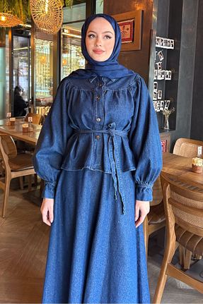 ست بالاتنه و پائین تنه حجاب آبی زنانه رگولار Ovn. - کد 899394404