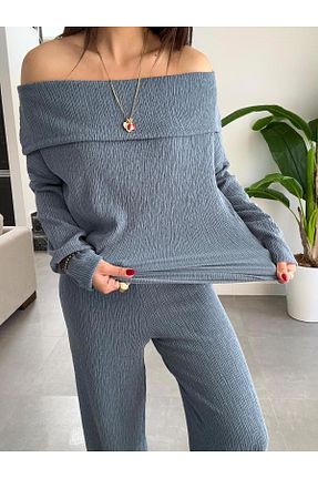 ست بالاتنه و پائین تنه آبی زنانه بافتنی MADAM PARLA - کد 899420640