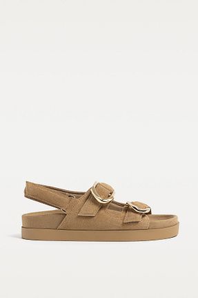 صندل بژ زنانه پاشنه تخت Stradivarius - کد 899395147