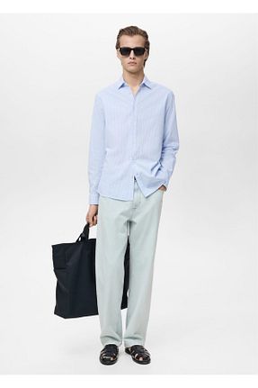 پیراهن آبی مردانه اسلیم MANGO Man - کد 899439642