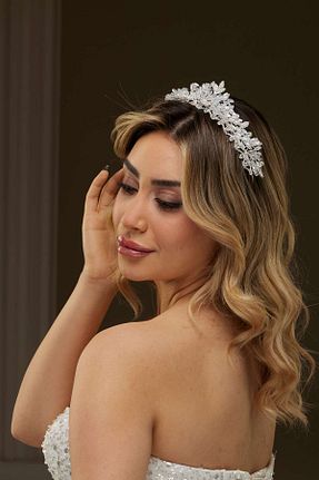 تاج سفید زنانه سنگ کریستال yusay - کد 899434764