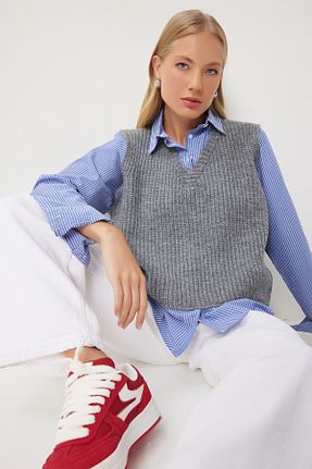 پیراهن طوسی زنانه اورسایز Lovelyİstanbul - کد 857022464