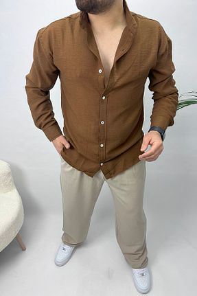 پیراهن قهوه ای مردانه اورسایز bafatex - کد 899568563