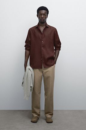 پیراهن قهوه ای مردانه یقه پیراهنی Massimo Dutti - کد 896554665