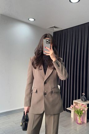 کت خاکی زنانه اسلیم فیت ECEMİ - کد 899588896