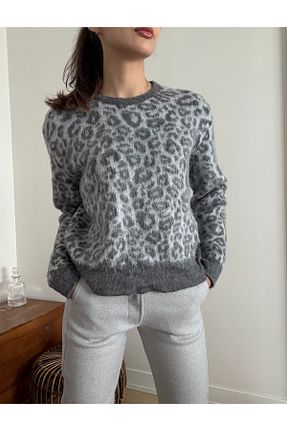 پلیور طوسی زنانه پلنگی GKBUTİK - کد 899644476