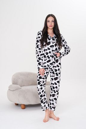 ست لباس راحتی سفید زنانه چاپی Arvin Pijama - کد 899646700