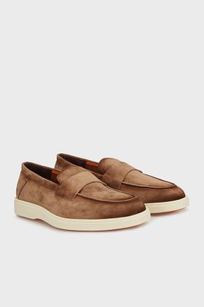 کفش لوفر قهوه ای مردانه چرم خالص Santoni - کد 899654817