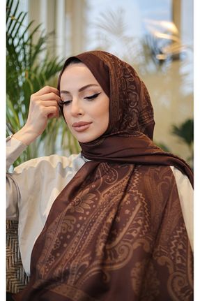 روسری قهوه ای پنبه ای efdal şal eşarp - کد 885483848