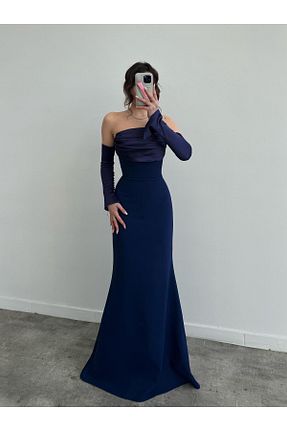 لباس مجلسی و فارغ التحصیلی سرمه ای زنانه ساتن Serica Moda - کد 899714691