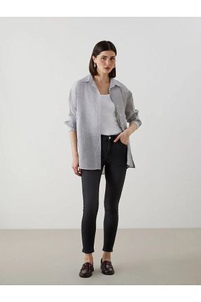 پیراهن آبی زنانه یقه پیراهنی LC Waikiki - کد 899726773