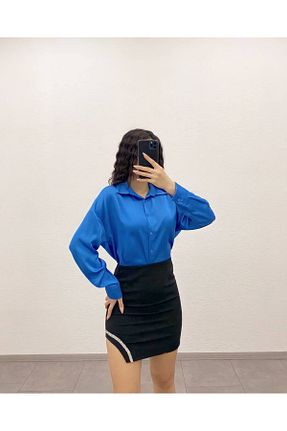 پیراهن آبی زنانه اورسایز Sachistanbul - کد 899787595