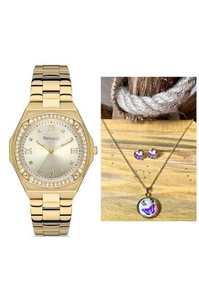 ساعت مچی طلائی زنانه 31-35 میلی متر Ferrucci - کد 900792236