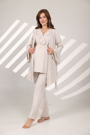 ست لباس راحتی بارداری بژ زنانه پنبه ای Rimel Homewear - کد 900795441
