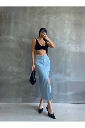 دامن آبی زنانه ساتن Miss Beyoğlu - کد 899867966