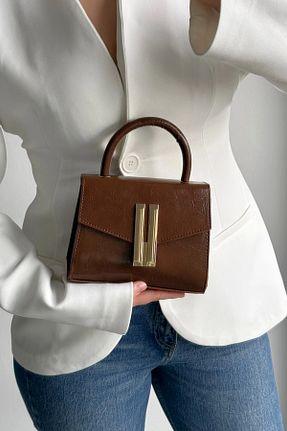 کیف دوشی قهوه ای زنانه چرم مصنوعی NBİBAGS - کد 899881358