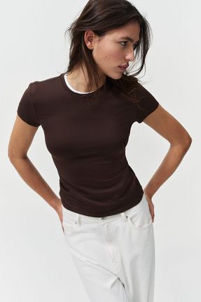 تیشرت قهوه ای زنانه یقه دوچرخه H&M - کد 899904532