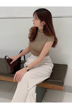 بلوز قهوه ای زنانه ساده La Saade - کد 899924220