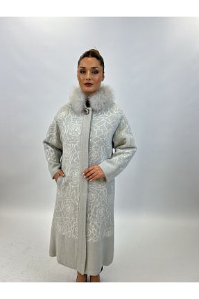 پالتو پشمی طوسی زنانه رگولار Ayda Triko - کد 891769904